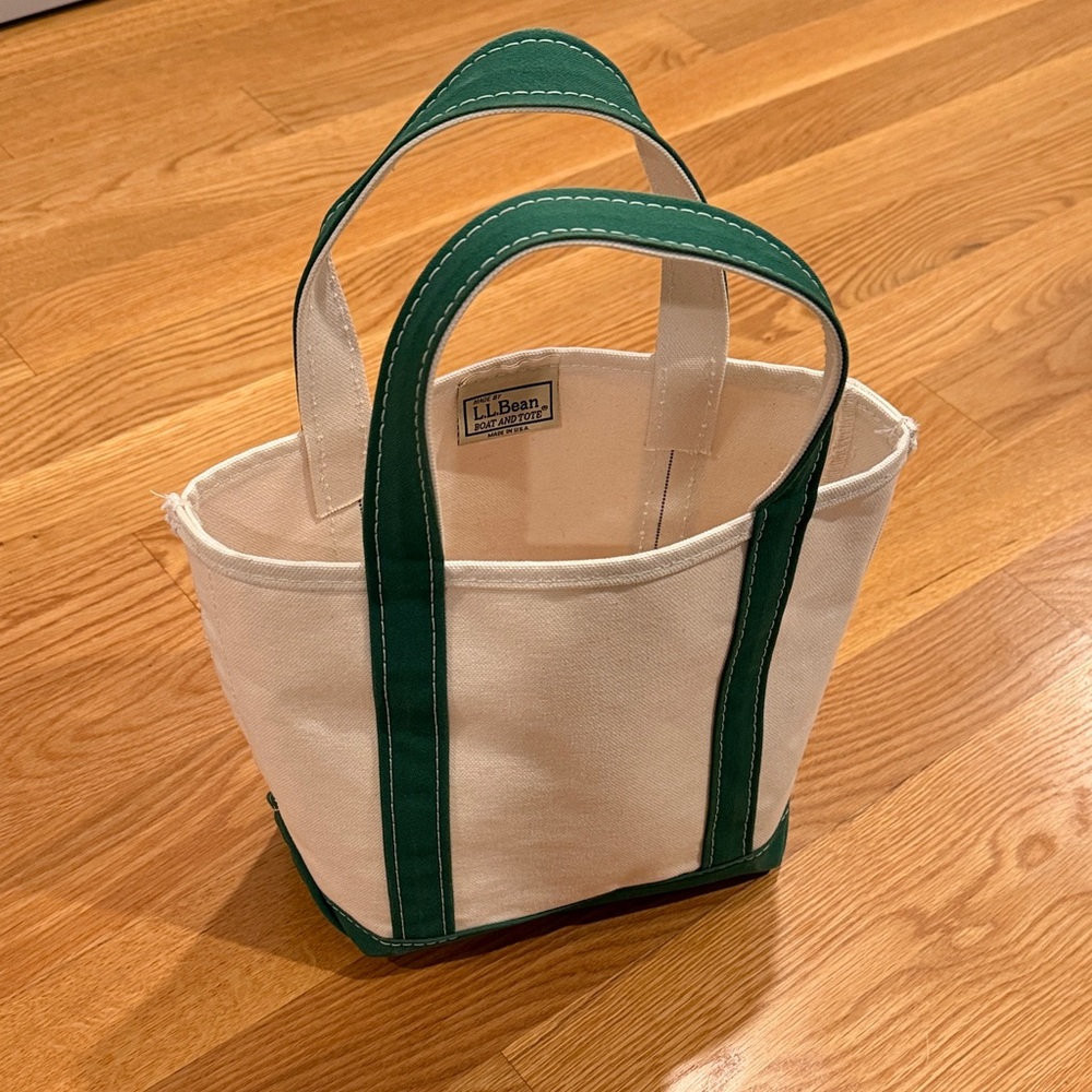 L.L. Bean Canvas Boat and Tote in Natural with Green Trim
